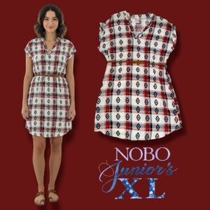 No Boundaries Tunic Top White Red Aztec Print with Braided Belt Size XL 15-17 🍭